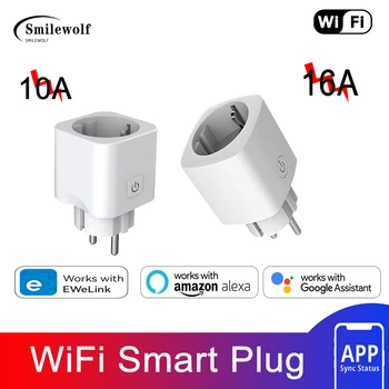 Smilewolf EU Plug 10A, 16A беспроводная розетка WiFi Smart Plug Работает с приложением eWeLink Поддержка Alexa Google Home Яндекс Алиса