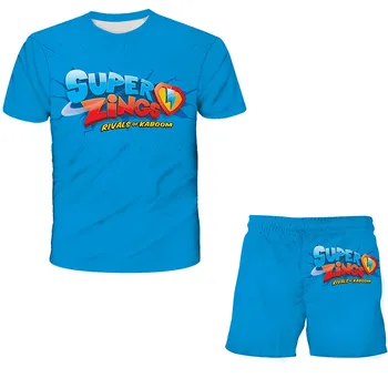 Super Zings - спортивный комплект с короткими рукавами и 3D-печатью, подходит для младенцев, футболки и шорты, 2 шт.