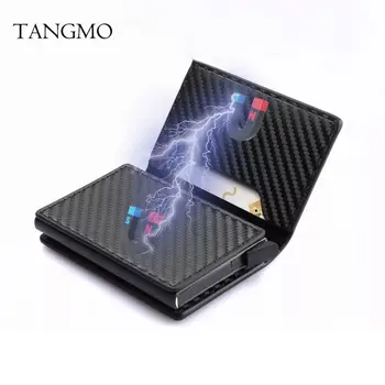 TANGMO Carbon Fiber Wallet Magic Smart Card Case Денежный Мешок Тонкий Всплывающий Металлический RFID Кошелек для Мужчин Держатель Кредитной Карты
