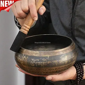 Tazón de canto tibetano de 7 yardas música artesanal tazón de latón budista suministros budistas decoración del hogar religioso