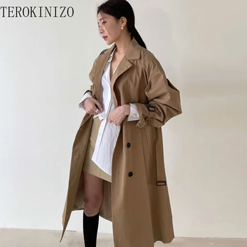TEROKINIZO Корейские шикарные винтажные куртки, женская однотонная повседневная универсальная верхняя одежда, пальто, женские куртки на шнуровке с тонкой талией