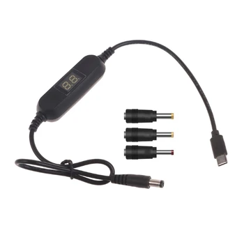 USB C от 5 В до 1,2 В-12 В 2,5 мм/3,5 мм/4,0 мм/5,5 мм Регулируемый кабель со светодиодом