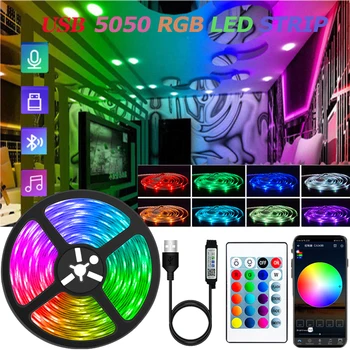 USB светодиодные ленты RGB 5050 Bluetooth Управление приложением Светодиодная лампа Лента Гибкие светодиодные лампы Для декора комнаты Диодная лента для подсветки телевизора