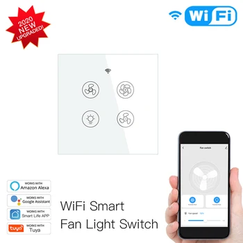 WiFi + RF433 Умный потолочный вентилятор, выключатель света, 2/3-полосное управление, приложение Smart Life / Tuya, умный дом, работа с Alexa Google Home