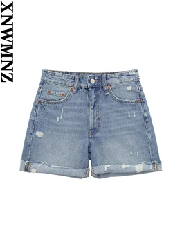 XNWMNZ Женская мода 2023, джинсовые шорты-бермуды, женские винтажные повседневные женские шорты с высокой талией на молнии и бесшовным подолом