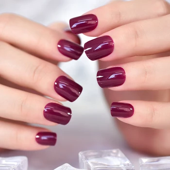 Y2k Сплошной цвет Чистый Фиолетовый УФ гель Глянцевый маникюр с наклеиванием на кончики ногтей Искусственные ногти Дизайн коротких квадратных ногтей