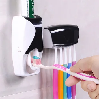 Автоматический дозатор зубной пасты + набор из 5 держателей для зубных щеток Настенная подставка