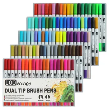 Акварельная ручка с двойной головкой, моющаяся 12-120 цветов, Мелкий / Кисточный Цветной Маркер, Набор для рисования кистью, Художественные принадлежности