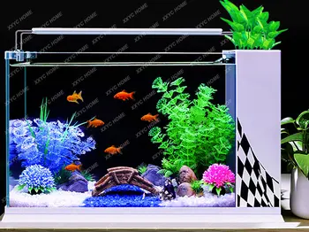 Аквариум для рыб Гостиная Небольшой настольный Аквариум для творчества Супер Белое стекло Экологическая самоциркуляция Бытовая замена воды