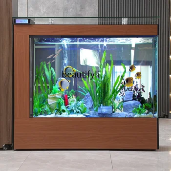 Аквариум с рыбками из сверхбелого стекла, Экологический аквариум для гостиной, меняющий воду, Большая система самоциркуляции в полу