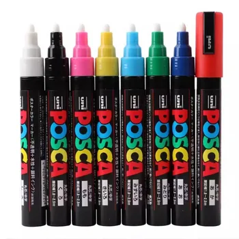 Акриловый маркер Uni Posca, 1 шт., мелкая и Средняя точка PC-5M, размер линии от 1,8 до 2,5 мм, разные цвета для вашего творчества