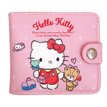 Аниме Сумка Hello Kitty My Cinnamoroll Kuromi Melody Kawaii Кошелек для монет с пуговицами, Складной кошелек из искусственной кожи 11 см * 9,7 см * 2 см