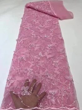 Африканский Высококачественный жених ручной работы, вышитый бисером, блестки, Французское тюлевое кружево, Нигерийская кружевная ткань для платья, материал PL069-3