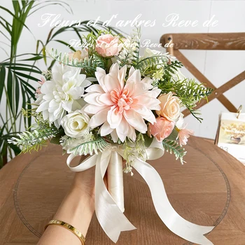 Белые розовые цветы из искусственного шелка для домашнего декора Свадебного букета, центральное место на столе в спальне, Невеста держит искусственный букет