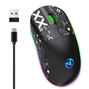 Беспроводная механическая мышь HXSJ T90 2.4G, игровая мышь RGB, эргономичный дизайн, 10 миллионов нажатий клавиш, 3600 точек на дюйм, 11 режимов освещения RGB