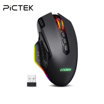 Беспроводная мышь PICTEK, перезаряжаемая эргономичная игровая мышь с 10 программируемыми кнопками, мыши с RGB подсветкой 10000 точек на дюйм для ПК-геймеров