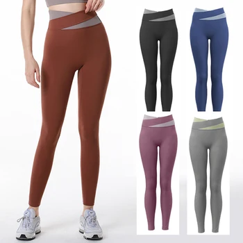 Бесшовные брюки для фитнеса и йоги, женские однотонные леггинсы для спортзала в стиле пэчворк с высокой талией, колготки для бега большого размера, тренировочные брюки для девочек