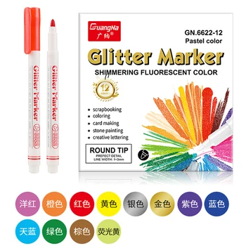 Блестящие акриловые ручки с краской, 12 цветов, маркеры с круглым носком, наклонные маркеры, блестящие перманентные маркеры, быстросохнущие ручки для поздравительных подарочных открыток