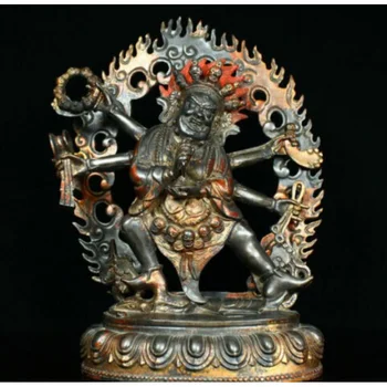 Буддийская статуя Ямантака Яма Дхармараджа с подсветкой, Тибетская бронза, Старый Тибет, 10,4 дюйма