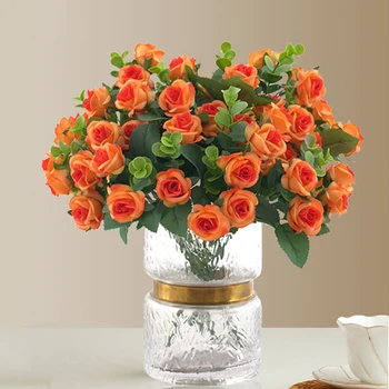 Букет из роз и пионов, искусственные цветы для вазы, листья эвкалипта, Аксессуары для невесты, Украшение для дома на свадьбу, Рождественский подарок