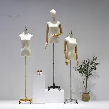 В Магазине одежды Представлены Женские Манекены с подлокотниками из цельного дерева, Подставка для показа моделей тела из льна, Регулируемая Стойка для манекенов B