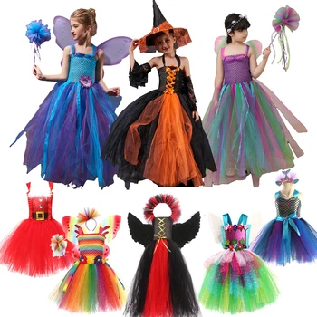 Ведьмовское платье-пачка для девочек на Хэллоуин со шляпой, костюм на Хэллоуин, Средневековое фэнтезийное черное готическое платье, косплей для вечеринки в честь карнавала Пурим