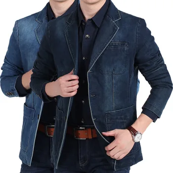 Весенне-осенний мужской джинсовый блейзер повседневного бренда, мужской приталенный джинсовый костюм, куртка, пальто с декоративными пуговицами, Terno Masculino