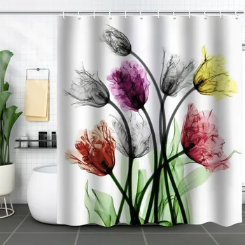 Водонепроницаемая занавеска для душа с цветами и растениями, 3D Цифровая печать, полиэфирная перегородка для ванной комнаты, прочная занавеска для душа