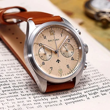 Военные часы Baltany Мужские часы с хронографом Pilot 39 мм Винтажные наручные часы Chrono Quartz Спортивные водонепроницаемые светящиеся часы длиной 50 м