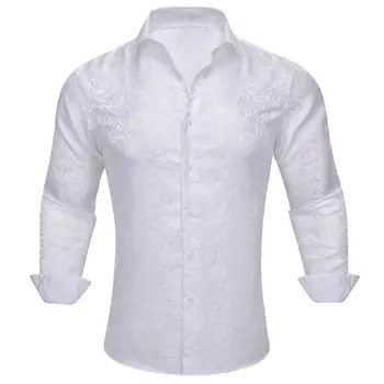 Высококачественные мужские рубашки, шелковые белые блузки с длинными рукавами и узором Пейсли, облегающие мужские блузки с лацканами, однобортные повседневные топы Barry Wang
