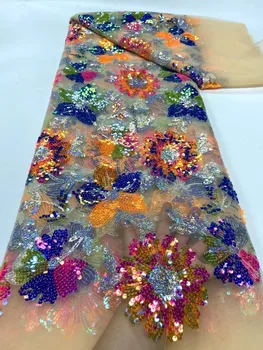 Вышивка блестками Французский Тюль Кружевная ткань 2023 Высококачественная Африканская сетчатая кружевная ткань для свадебного платья