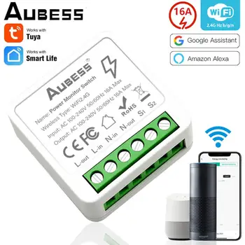 Гаджеты для умного дома AUBESS Tuya Mini WiFi Smart Switch Модуль реле включения света Голосовое управление для Alexa Alice Google Assistant