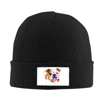 Голова английского Бульдога, Акварельная Вязаная шапка для собак, Шапка-бини, осенне-зимняя шапка, теплые модные кепки для мужчин и женщин