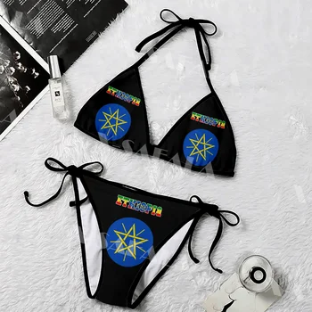 Гордая кодовая карта герба Эфиопии с 3D-принтом для женщин, женский комплект микро-бикини, летняя пляжная одежда, сексуальные пляжные купальники