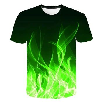 Горячая распродажа, мужская футболка с 3D-печатью, Зеленое пламя, крутая психоделическая мужская футболка с круглым воротником, повседневные уличные футболки для пары