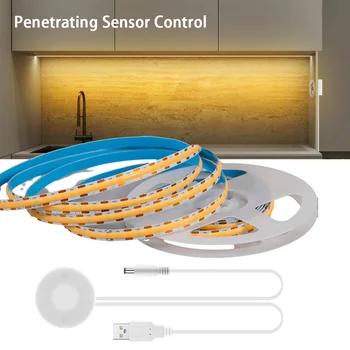 Датчик движения руки USB 5V COB Светодиодная лента с сенсорным затемнением, гибкая лента высокой плотности длиной 1-3 м, светильники для спальни, освещение кухни