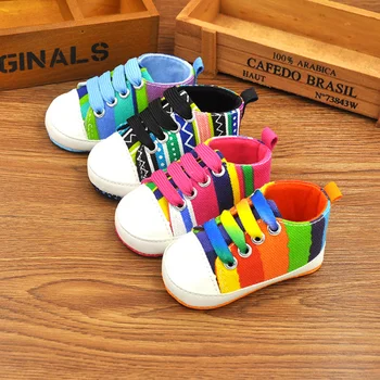 Детская обувь Tenis Для новорожденных, разноцветные нескользящие первые ходунки с мягкой подошвой, весенняя парусиновая обувь для малышей, дышащие кроссовки для малышей