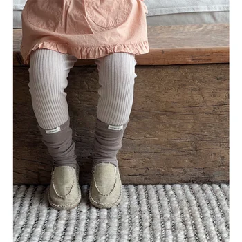 Детская одежда, детские леггинсы 2023, Весна-осень, вязаные однотонные повседневные леггинсы в корейском стиле для мальчиков и девочек с буквенным принтом