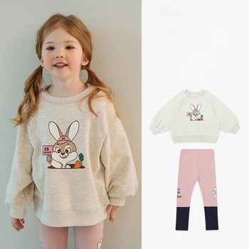 Детская одежда, толстовка с капюшоном для девочек, бренд PS 2023, Новая Корейская детская толстовка с мультяшным принтом и леггинсы, комплект из двух предметов