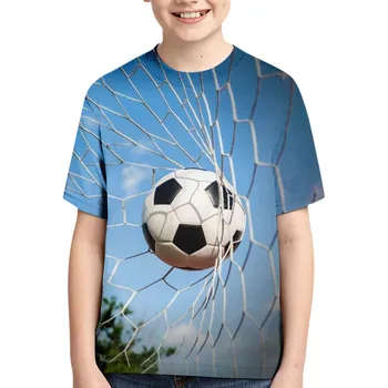Детская футболка с 3D-принтом Kawaii Football, летняя модная футболка с круглым вырезом Для мальчиков и девочек, Унисекс, свободные спортивные детские