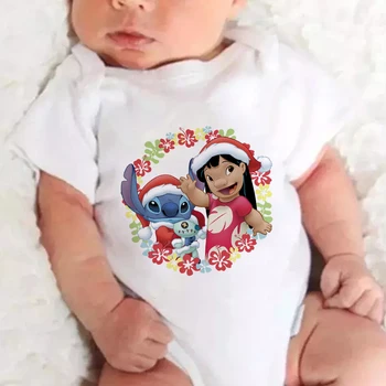 Детские комбинезоны Lilo & Stitch Merry Christmas, детская одежда Disney, мягкая одежда для малышей, Милые пижамы для новорожденных, боди в канун Рождества