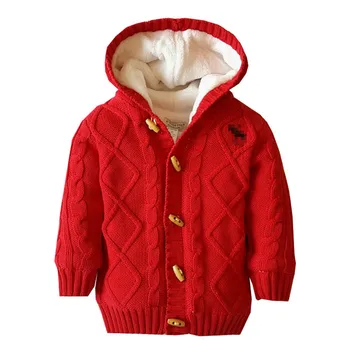 Детские куртки, вязаный кардиган с длинным рукавом, Модный однотонный свитер с круглым вырезом, зимний свитер с капюшоном, пальто ropa de niño