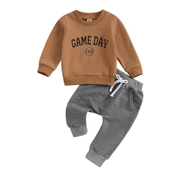 Детские футбольные штаны для мальчика, толстовка с длинным рукавом и буквенным принтом, топы, комплекты брюк, милый комплект одежды для новорожденных