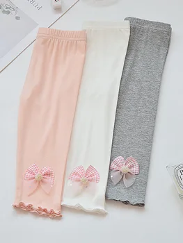 Детские штаны Летние леггинсы для девочек 3-8 лет, панталоны ярких цветов, капри, брюки с цветочным принтом, обтягивающие эластичные легинсы, одежда для малышей