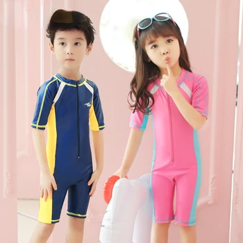 Детский купальник нового стиля, консервативный цельный купальник с коротким рукавом для мальчиков и девочек, купальник, гидрокостюм, солнцезащитный крем