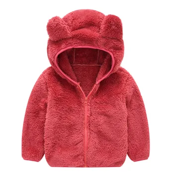 Детское пальто с ушками, осень и зима, Новый простой однотонный детский шерстяной свитер для мальчиков и девочек, милое пальто с капюшоном с мультяшным рисунком