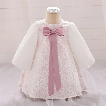 Детское рождественское платье для девочек, кружевная одежда для малышей с длинными рукавами на 1-й день рождения, свадебное платье принцессы для младенцев, Vestidos