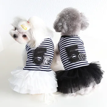 Дизайнерская одежда для маленьких собак, весна-лето 2023, № 5, юбка в полоску в стиле принцессы, одежда для щенков, одежда для домашних животных, платье для кошки