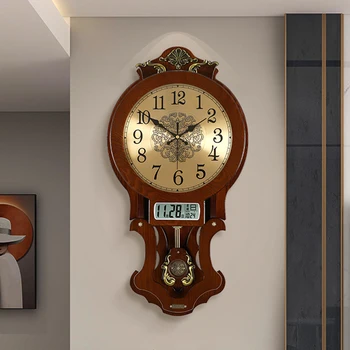 Европейские настенные часы, Американский Ретро Календарь, настенные часы, Роскошные Качели, Классические часы, Настенные Деревянные украшения для дома в стиле Ретро