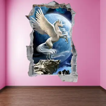 Единорог Пегас Наклейка на стену Настенная Роспись Плакат Печать Арт Декор Спальни для девочек EF17